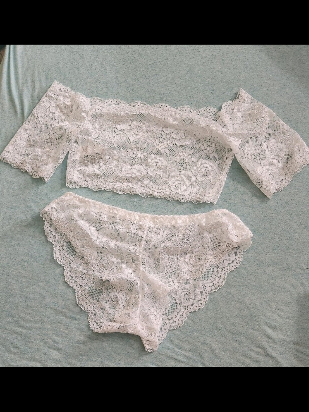 White Lace Off-Shoulder Bralette & Bikini Set